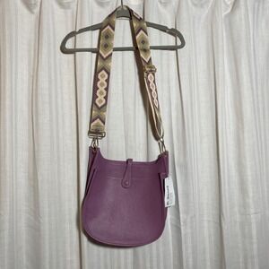 Ah-Dorned Purple Vegan Leather Messenger Bag with Geometric Guitar Strap NEW